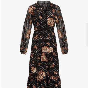 Express black and gold embroidered midi dress